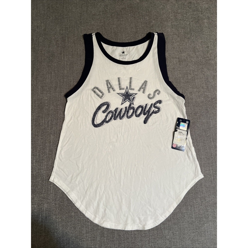 Dallas Cowboys Tank Top T Shirt Women's S‎ NFL White Embroidered Spellout NWT